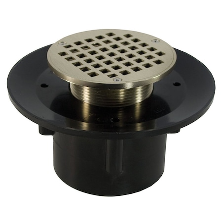 Jones Stephens 2in. x 3in. Heavy Duty ABS Slab Drain Base with 3in. Metal Spud and 5in. Nickel Bronze Strainer D49322